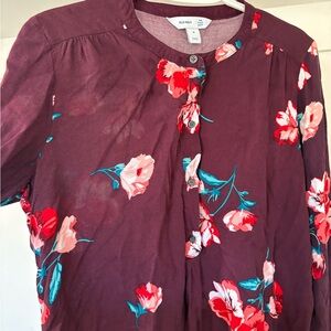 Old Navy Women's Floral Blouse - Burgundy and Coral